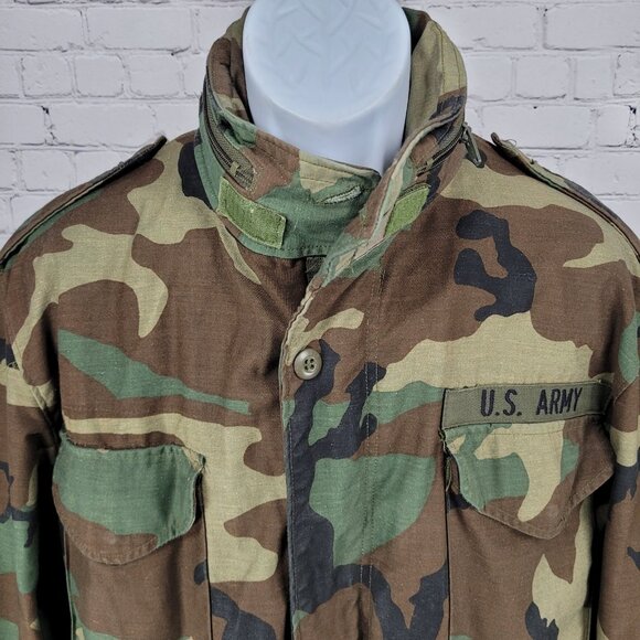 US Army Camo Cold Weather Field Jacket Zip Snap Military Army Medium M - Picture 7 of 14